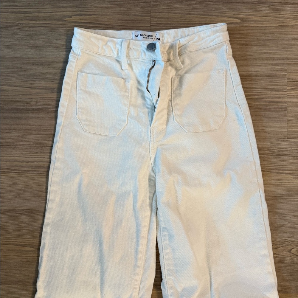 JUST BLACK DENIM: High rise, flared crop ivory denim pant, size 24 - Picture 7 of 14